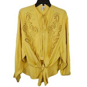 Boho Western Cowgirl Romantic VTG Inspo Eyelet Lace Top Yellow & Other Stories 6